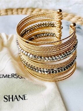 Victoria Emerson Structured Jo-Lynne Shane Gold Tone Multi-Strand Cuff Bracel